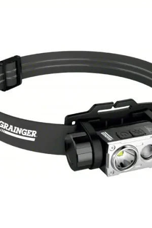 While Supplies Last GRAINGER 797NT7 Rechargeable Headlamp: 1,000 lm Max Brightness, 100 hr Max Run Time, High/Low/Medium, Black